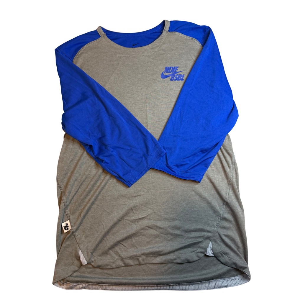 Nike BSBL Baseball Dri-FIT 3/4 Raglan Shirt Grey Blue Mens Small Performance Tee